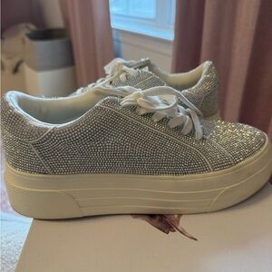 Women's Silver Rhinestone Platform Sneakers